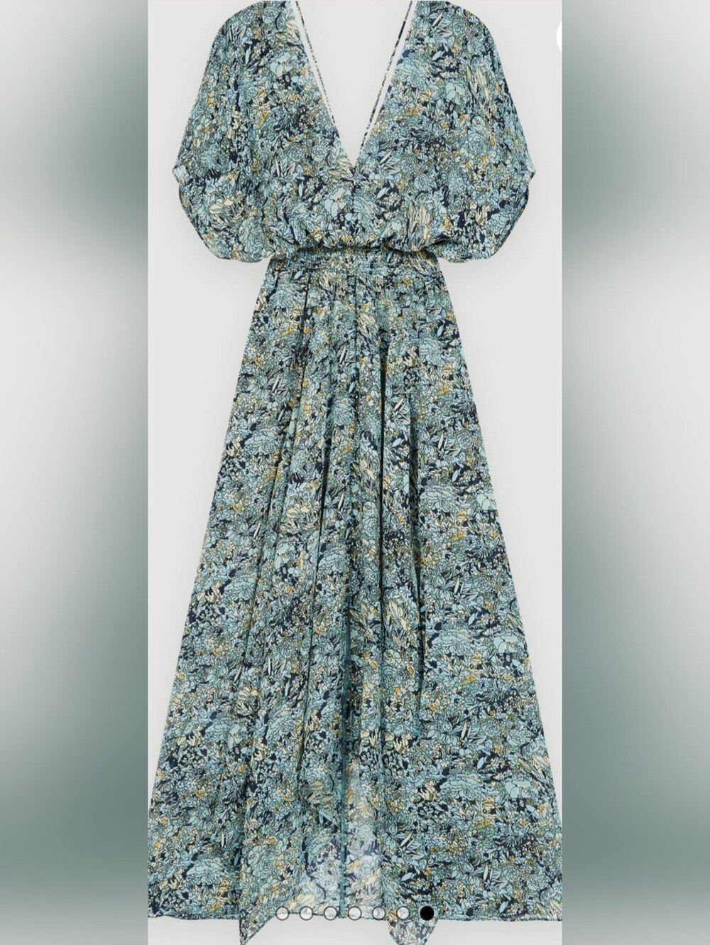 Maje Dress, NEW! Size Large (40FR), Blue Floral Print, Handkerchief Hem - Picture 4 of 16